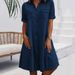 Women's Clothing Denim Dress Solid Color Plus Size Dress Plus Size Denim Dress – Oversized Cotton Shirt Dress (Light Blue, Dark Blue, Black)_ecoleips.com