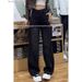 Black Fleece-Lined Wide-Leg Jeans Women, New Autumn And Winter Style, Petite Floor-Length Pants, Slimming Straight-Leg_ecoleips.com