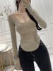 Slim Fitting U Neck Inner Layer Top for Women Korean Style Stretchy Tight Fit Long Sleeved T-Shirt INS Inspired Autumn Winter Wear_ecoleips.com