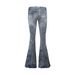 Vintage American Flare Jeans For Women - High Waisted Stretchy Denim Pants With Distressed Wash, Retro Streetwear Style_ecoleips.com