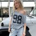 Women's European American Style Digital Print T-Shirt Loose Fit off Shoulder Basic Pullover round Neck Short Sleeve Casual Summer Top_ecoleips.com