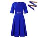 D533 Cross-Border Plus Size Women's Clothing 2024 Autumn Fashion Elegant Solid Color Five-Sleeve African Dress_ecoleips.com
