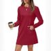 Women's Long Sleeve Sweater Dress Round Neck Back Pleated Pocket_ecoleips.com