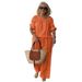 Spring/Summer Women's Two-Piece Set American Style Drawstring Round Neck Top And Loose Pants Casual Comfortable_ecoleips.com