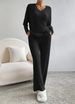 K Two-piece Women's New Fashion Casual Straight-leg Pants With A Loose V-neck Ribbed Sweater Set_ecoleips.com