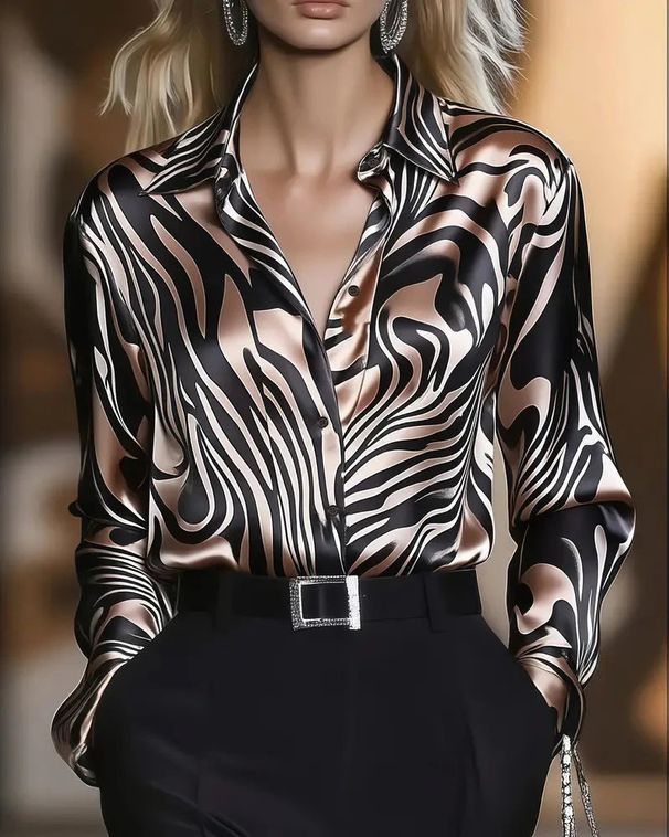 2025 New Cross-Border M High-Elastic Satin Leopard Print Spring/Autumn Casual Loose Shirt European And American Women's_ecoleips.com