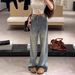 Women's Light Blue Flared Jeans With Firework Rhinestone Details – Fleece-Lined Winter Pants, High-Waisted Straight-Leg Denim For A Slimming Look_ecoleips.com
