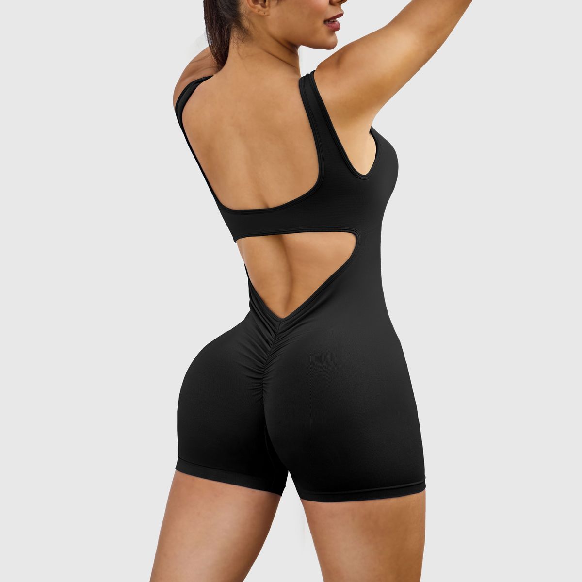 Women's Clothing Women's Peach Jumpsuit V-Neck Long Sleeve Yoga Sportswear With Shoulder Straps Spring Summer_ecoleips.com