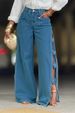 Handcrafted Floral Embroidered High-Slit Distressed Denim Jeans For Women – Vintage Boho Streetwear (Blue, S-2XL)_ecoleips.com