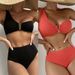 Women's Clothing Solid Color One Shoulder Backless Bikini Swimsuit High Waist V Neck Sexy Split Swimsuit In Stock_ecoleips.com