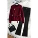 Women’s Clothing Korean autumn and winter new style light luxury unique V neck knitted sweater female fashion black flared pants two piece suit trendy_ecoleips.com