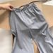 Women's Clothing Gray Thin Worsted Wool Elastic Waist Drawstring Drape Slim Small Wide Leg Straight Pants_ecoleips.com