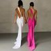 Women's Clothing Summer New Products Oblique Shoulder Sexy Slim Backless Pleated Hollow Suspender Long Dress_ecoleips.com