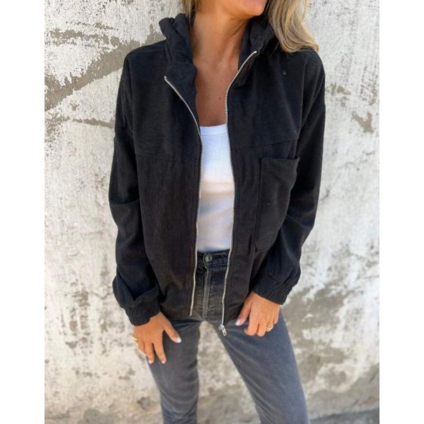 Autumn Solid Color Jacket Shirt Women's Simple Style Corduroy Jacket Hooded Plus Size Top_ecoleips.com