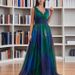 Women Summer Deep V Neck Backless Printed Chiffon Large Hem Flowy Swing A Line Maxi Dress Casual Vacation Beach Party Long Dress_ecoleips.com