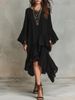 New Elegant Asymmetrical Ruffled Black Dress Style Women's Clothing Spring Summer_ecoleips.com