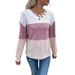 Women's Color-Block V-Neck Knit Sweater, Loose Fit Long Sleeve Pullover, Trendy Contrast Stitching Casual Top (Pink, S/M/L/Xl/Xxl)_ecoleips.com