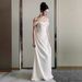 French-style Satin Light Bridal Gown With A High-end Feel, Engagement Dress, Elegant Banquets, Simple White For_ecoleips.com