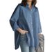 Verve Autumn Winter New Solid Color Long Sleeve Turn-down Collar Irregular Plus Size Women's Shirt_ecoleips.com