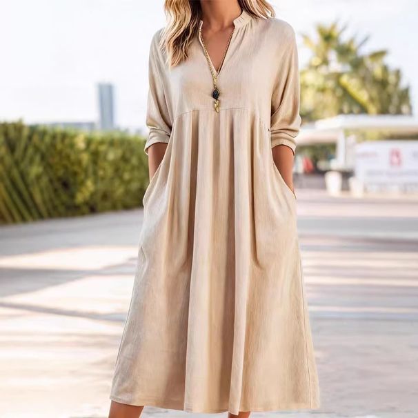 European American Cross-border Spring New Women's Clothing: Casual, Loose, Fashionable, Vintage Cotton-linen Dress With_ecoleips.com