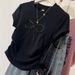 Summer Black Ruched T-Shirt Women's French Style Base Layer Top Bow Knot Short Sleeved with Shoulders Cross Border_ecoleips.com