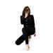 High End Fashion Women's Casual Sportswear Set Korean Style Slim Fit Chic Black Two Piece Autumn Clothing_ecoleips.com