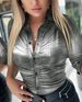 Women's Casual Long Sleeve Button Front Shirt With Ruched Lapel Collar Comfortable And Stylish_ecoleips.com