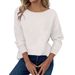 Solid Color Rib Fabric Long-Sleeved T-Shirt Spring, Autumn And Winter Three Seasons Women's Clothing Casual Loose Top_ecoleips.com