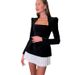 Women's Long Sleeved Color Blocked Pleated Hem Mini Skirt Dress Fashionable Unique Style For Dates_ecoleips.com