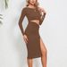 Women's Sexy Striped Cutout Long Dress Casual Elegant Gown With Slit Design Fashionable Thin Summer Dress_ecoleips.com