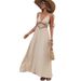 Women's Clothing Women's Ethnic Style Long Dress Halter Neck Crochet Hollow Out Backless Vacation Dress For Formal & Casual For Women_ecoleips.com