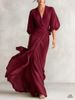Women's Romantic Deep V Neck Long Dress with Lantern Sleeves Fitted Waist European American Design for Autumn Banquet Socialite Style_ecoleips.com