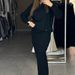"Modest Hooded Sweater Dress For Women - Soft Knit Long Sleeve Casual Maxi Dress With Pockets, Dark Gray/Black_ecoleips.com