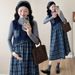 Autumn New Korean Fashion Woolen Vest + Base Shirt Two-Piece Set Maternity Dress_ecoleips.com