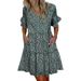Women's V Neck Printed Dress Fashionable Sweet Style Full Skirt Spring New Clothing_ecoleips.com