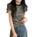 Striped Base Shirt, Summer 2024 New Design, Short-sleeved T-shirt Women, American Retro Style, Slim-fit Top For Students_ecoleips.com