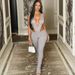 2025 Summer New Fashion Sexy Deep V Lace-Up Bodysuit Slim Fit Long Pants Set_ecoleips.com