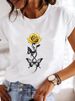 European And American Cross-border Foreign Trade Women's Floral Plant Print Round-neck Short-sleeve T-shirt Top_ecoleips.com