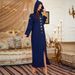 Ba302 Navy Blue Handcrafted Diamond Adorned Hooded Long Dress Abaya Women's Robe_ecoleips.com