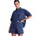 European American Cross-border 2025 Spring-summer New Vintage Casual Loose Pocket Short-sleeve Shirt And Shorts Denim_ecoleips.com