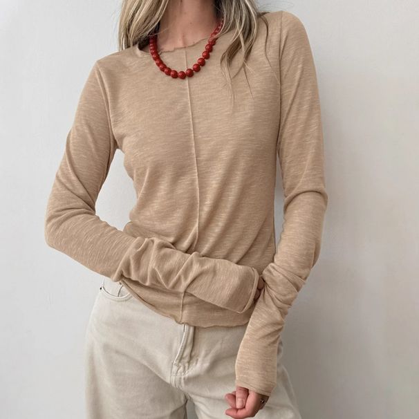 Women's Autumn/Winter Round-Neck Knit Base Layer With Simple Yet Fashionable Patchwork Design, Paired With A White Long-_ecoleips.com