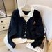 Elegant Notch Lapel Knit Cardigan For Women - Winter Staple With Fake Two-Piece Design, 3D Effect, Long Sleeve (Gray/Black/Red/Khaki/Beige)_ecoleips.com