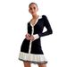 Women's Bow Tie Belt Knit Long Sleeve Pearl Button Tweed Style Ruffled Mini Dress – Elegant Fall Winter Gown_ecoleips.com