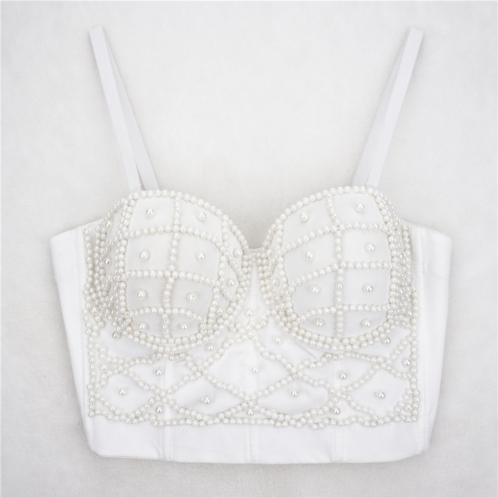 Manufacturer Wholesale Pearl Camisole For Women, Trendy Ins-style, Sexy Cropped With Exposed Back And Navel, Women's_ecoleips.com