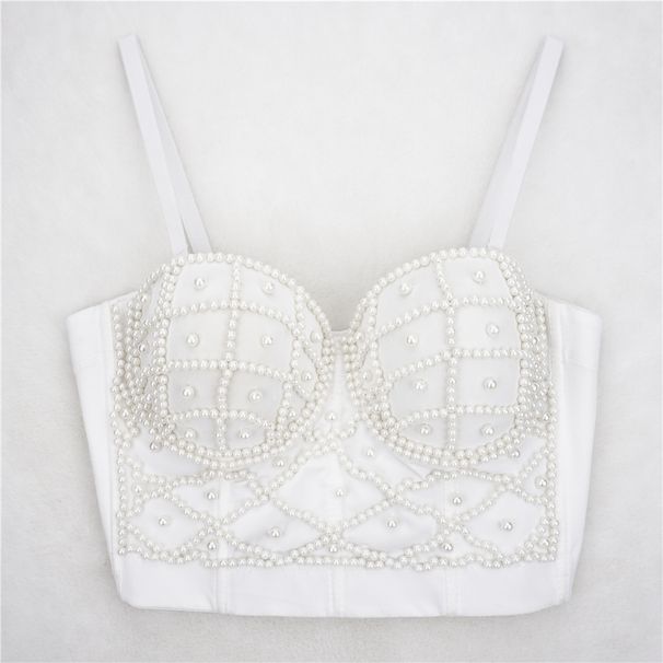 Manufacturer Wholesale Pearl Camisole For Women, Trendy Ins-style, Sexy Cropped With Exposed Back And Navel, Women's_ecoleips.com