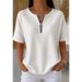 Women's Summer Waffle T Shirts Half Zip Short Sleeved Commuter Tops Casual Fashion Ladies' Clothing_ecoleips.com