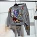 Floral Sequin Knit Set – Long Sleeve Sweater & Skinny Pants Two-Piece (S-XXL) | Grey & Black | European Streetwear_ecoleips.com