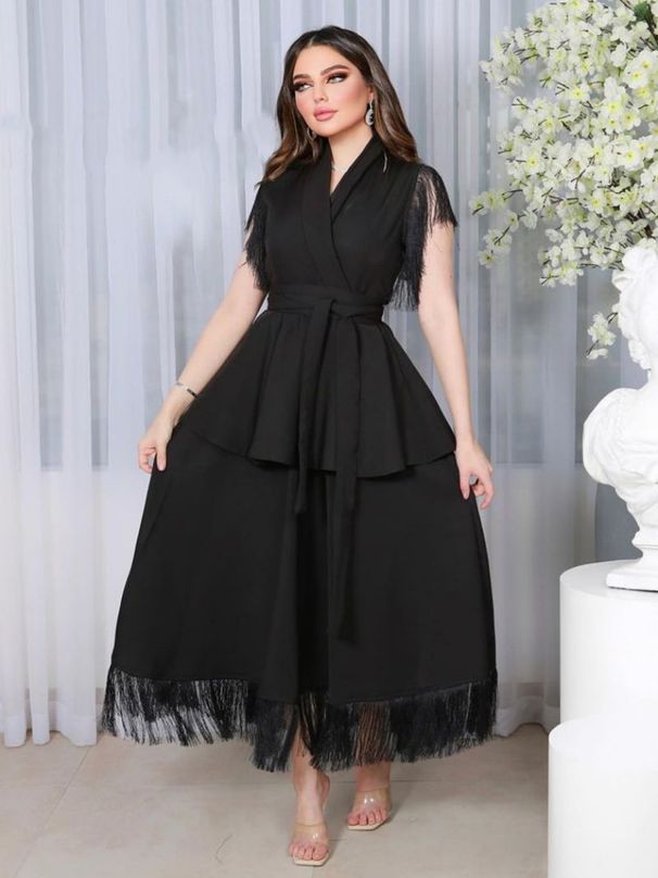 Women's Clothing Wearsexy Tassel Lace Banquet Evening Dress_ecoleips.com