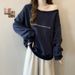 high-end One-shoulder Slanted Neck Sweatshirt For Women, Fleece-lined Thickened, Autumn And Winter Loose-fitting_ecoleips.com