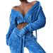Velvet Lounge Set For Women – Soft & Stylish Two-Piece Outfit, Loose Fit Comfort (Blue, S-XL) | Trendy Casual Loungewear_ecoleips.com
